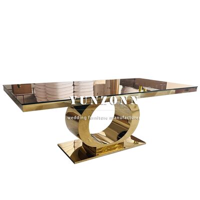 Goede prijs Best verkopende luxe ronde basis trouwtafel goud roestvrij staal en spiegelglas top modern design hotelmeubilair online