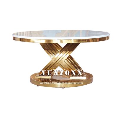 Goede prijs Moderne goudkleurige metalen salontafel met X-basis en rond marmeren blad online