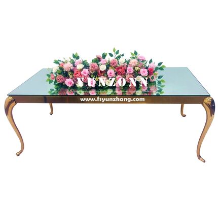 Goede prijs Moderne rechthoekige eettafel met roestvrijstalen frame en glazen blad voor buitenevenementen voor bruiloften en hotels online