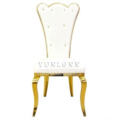 Goede prijs Koninklijke Stijl Nieuw Ontwerp Kristallen Knop Achterkant Restaurant Bruiloft Gouden Roestvrij Staal Hotel Eetkamerstoel online