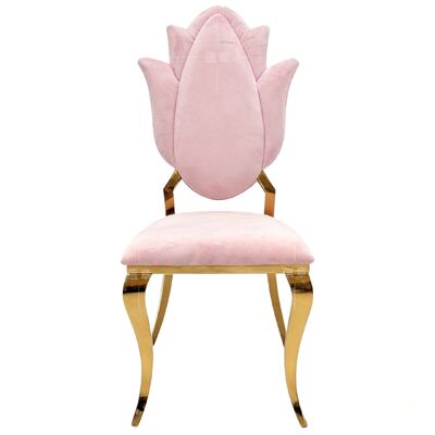 Goede prijs Hotel Banket Tulpenbloem Achtersteen Stapelbare Roze fluweel bruidsstoelen voor feest evenement online