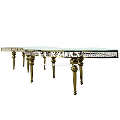 Goede prijs Warm te verkopen Serpentine Transparent Glass Top Crystal Roestvrij staal Tafel Banket Restaurant Receptie Centrum Maan Tafel online