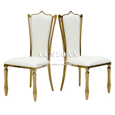 Luxe meubels gouden roestvrijstalen hotelstoelen kalebasvoet stoel stoelen zonder armleuningen voor bruid en bruidegom bruiloftsevenementen