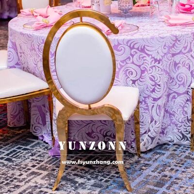 Goede prijs Uniek Nieuw Ontwerp Bruiloftstoel voor Decoratie Luxe Chaises Mariage De Met Gouden Roestvrijstalen Poot en C-vormige Ovale Rug online