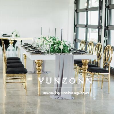 Goede prijs Luxe MDF 12-persoons gouden metalen rechthoekige banket eettafel voor hotels Elegante salontafel online