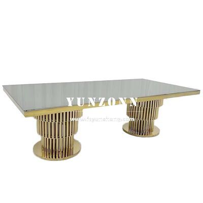 Goede prijs Moderne roestvrij staal gouden eettafel met voetstuk ontwerp voor buitenfeesten bruiloften en hotel evenementen online