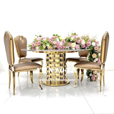 Goede prijs Moderne luxe ronde tafels en stoelen set nieuwe stijl roestvrijstalen basis voor dineren buiten evenementen hotels en keukens online