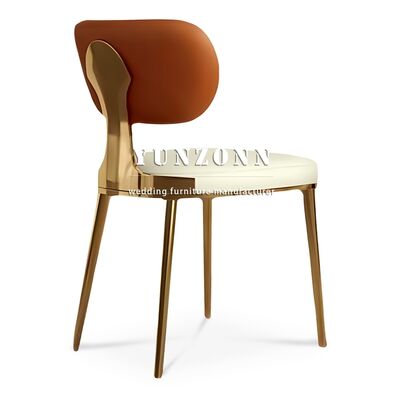 Goede prijs Luxe trouwevenement modern design partyverhuur bruin lederen kussen roestvrij staal gouden stoelen voor evenement online
