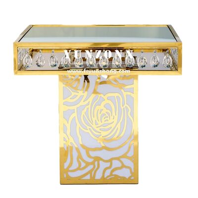 Goede prijs Luxe trouwfeest meubilair Fabrieksprijs Roze basis Spiegelglas Kristalkake tafel online