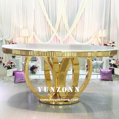 Goede prijs Witte MDF Ronde Top Gouden Roestvrij Stalen Metalen Basis Bruiloft Eettafel voor Evenementen Banketten Hotel Meubilair online