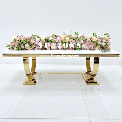 Goede prijs Luxefeestjes Eventen Decoraties Gouden benen Tafel Moderne glazen rechthoekige roestvrijstalen bruiloft banket tafels online
