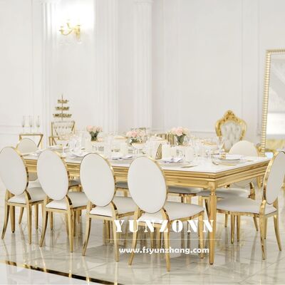 Goede prijs Moderne gouden raam glazen eettafel met lang rechthoekig ontwerp trouwfeest buiten hotels woonkamerfeesten online