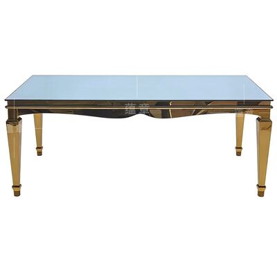 Goede prijs Moderne gouden roestvrij staal rechthoekige Mia Banket Eettafel met gehard glas Top Duurzaam voor hotel evenementen online