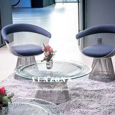 Goede prijs Luxe Mid-Century Modern Accent Ronde Platner Koffietafel Tempered Glass Top met Metal Wire Base online