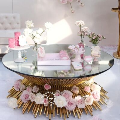 Goede prijs Goddelijke luxe koffietafel met draadmetalen basis en spiegel Top Designer woonkamermeubelen en Home Decor Centrum online