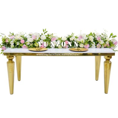 Goede prijs Moderne Rechthoekige Venus Gouden Eettafel met Transparant Glazen Blad en Roestvrijstalen Frame voor Evenementen en Banketten online