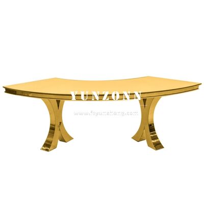 Goede prijs Moderne Gouden Kruispoot Serpentine S-Vorm Glazen en Metalen Bruiloft Diner Feesttafel voor Buiten Hotels Evenementen Feesten online