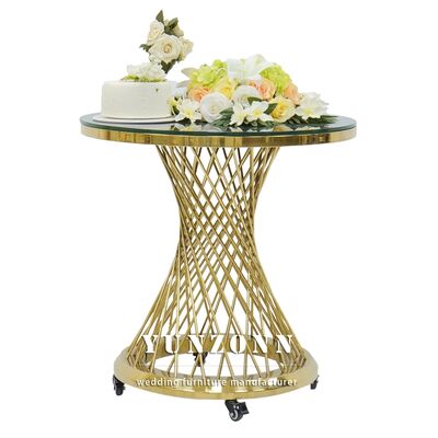 Goede prijs Luxe Gouden Roestvrij Stalen Spiegelglas Top Bruiloft Decoratie Taartstandaard Tafel online