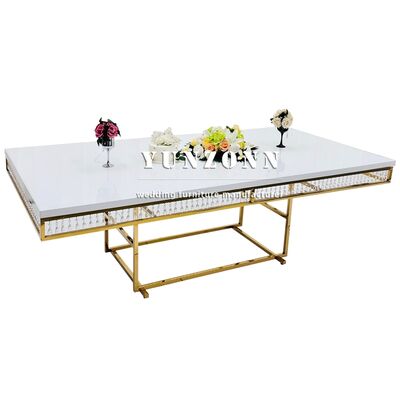 Goede prijs Yunzhang Furniture Gouden Roestvrij Staal Kristallen Banket Eettafel Luxe Bruiloft Tafels en Stoelen te Koop online