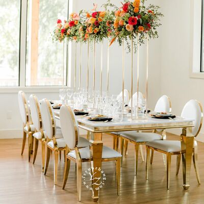 Goede prijs Moderne goud van roestvrij staal spiegelglas tafel voor hotels bruiloften feesten buitenevenementen voor banketten online