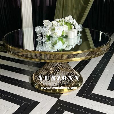 Goede prijs Moderne roestvrijstalen eettafel met gehard glas en metalen onderstel voor buitenevenementen voor hotels en bruiloften online