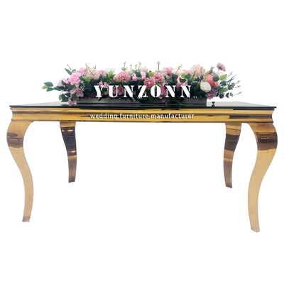 Goede prijs Europese eettafelgroep met modern zwart gehard glas met roestvrij staal voor banketten of hotels online