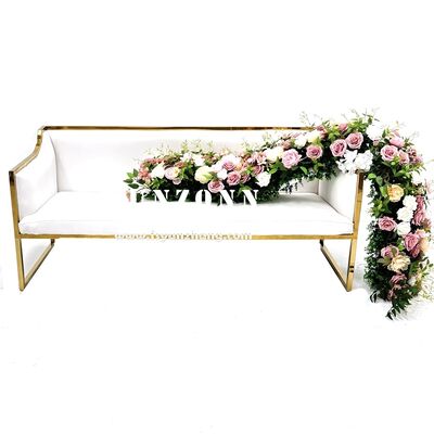 Goede prijs Moderne RVS Goudkleurige Frame Witte Electra Sofas Set - Bruid en Bruidegom Liefdesbankjes voor Hotel Woonkamer Eetkamer Winkelcentrum Buiten Evenementen online