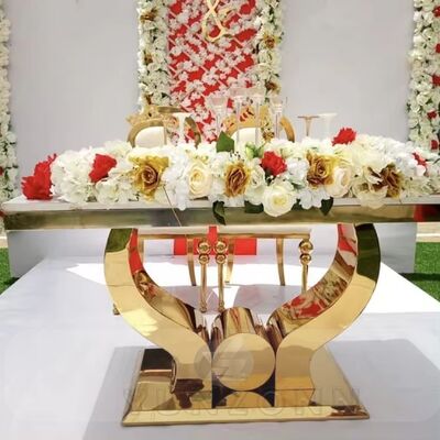 Goede prijs Moderne gouden trouwmeubelen van roestvrij staal tafelmeubelen voor banketten evenementen hotels feesten eetkamers woonkamers buitengebruik online