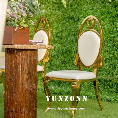 Goede prijs Moderne gouden ovale rug bruiloft eetstoel groothandel roestvrijstalen meubels voor banketten en hotels online