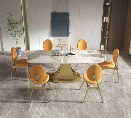 Goede prijs 201 de luxeeettafel 6 van de roestvrij staal Gouden Inzameling seater Gevormde Basiswoonkamer online